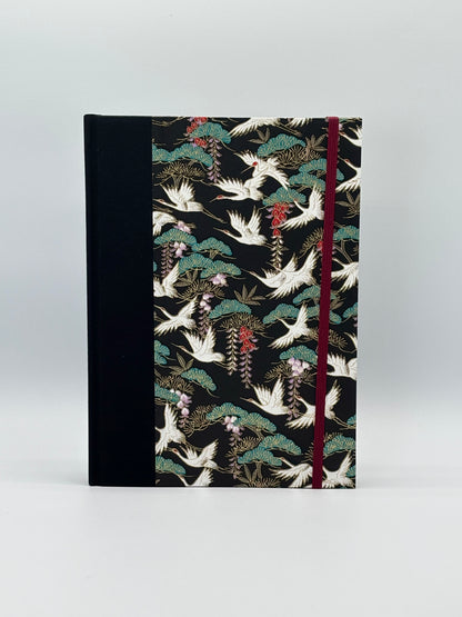 Hardcover Notebook with White Cranes Chiyogami Japanese Paper