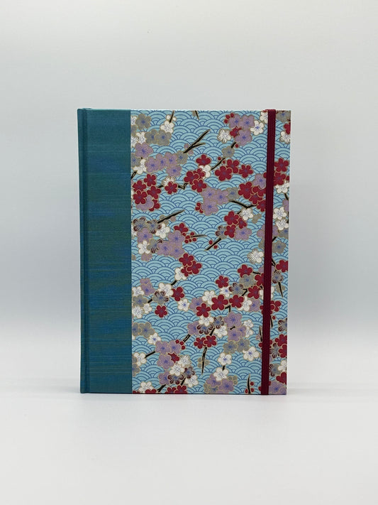Hardcover Notebook with  Red and White Cherry Blossom Chiyogami Japanese Paper