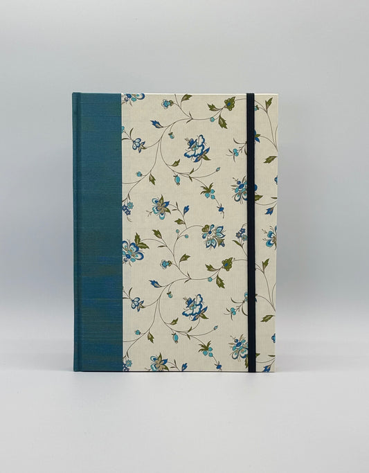 Hardcover Notebook with Blue floral on Italian paper