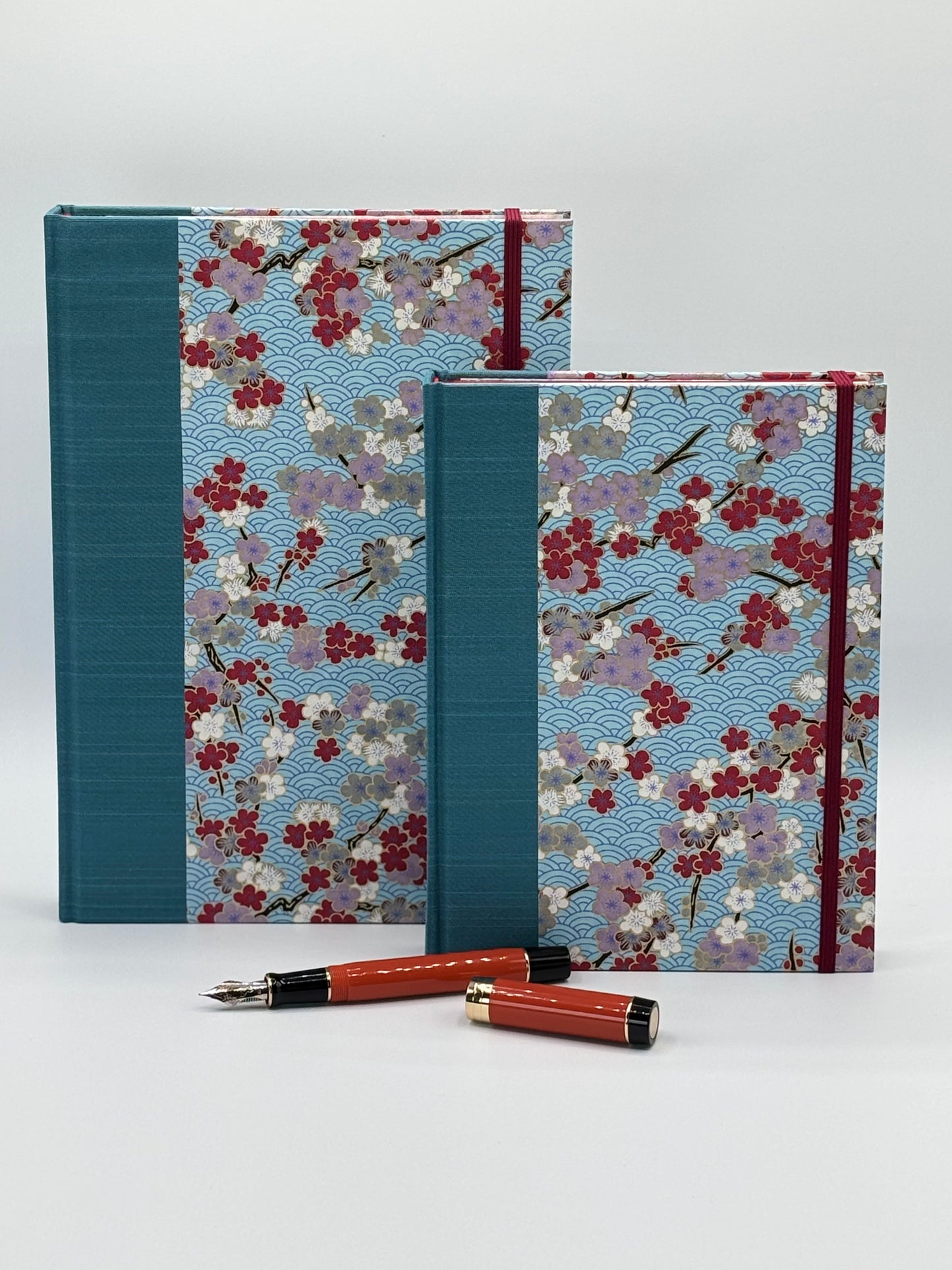Hardcover Notebook with  Red and White Cherry Blossom Chiyogami Japanese Paper