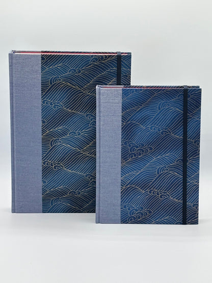 Hardcover Notebook with Golden Waves on Blue Chiyogami Japanese  Paper