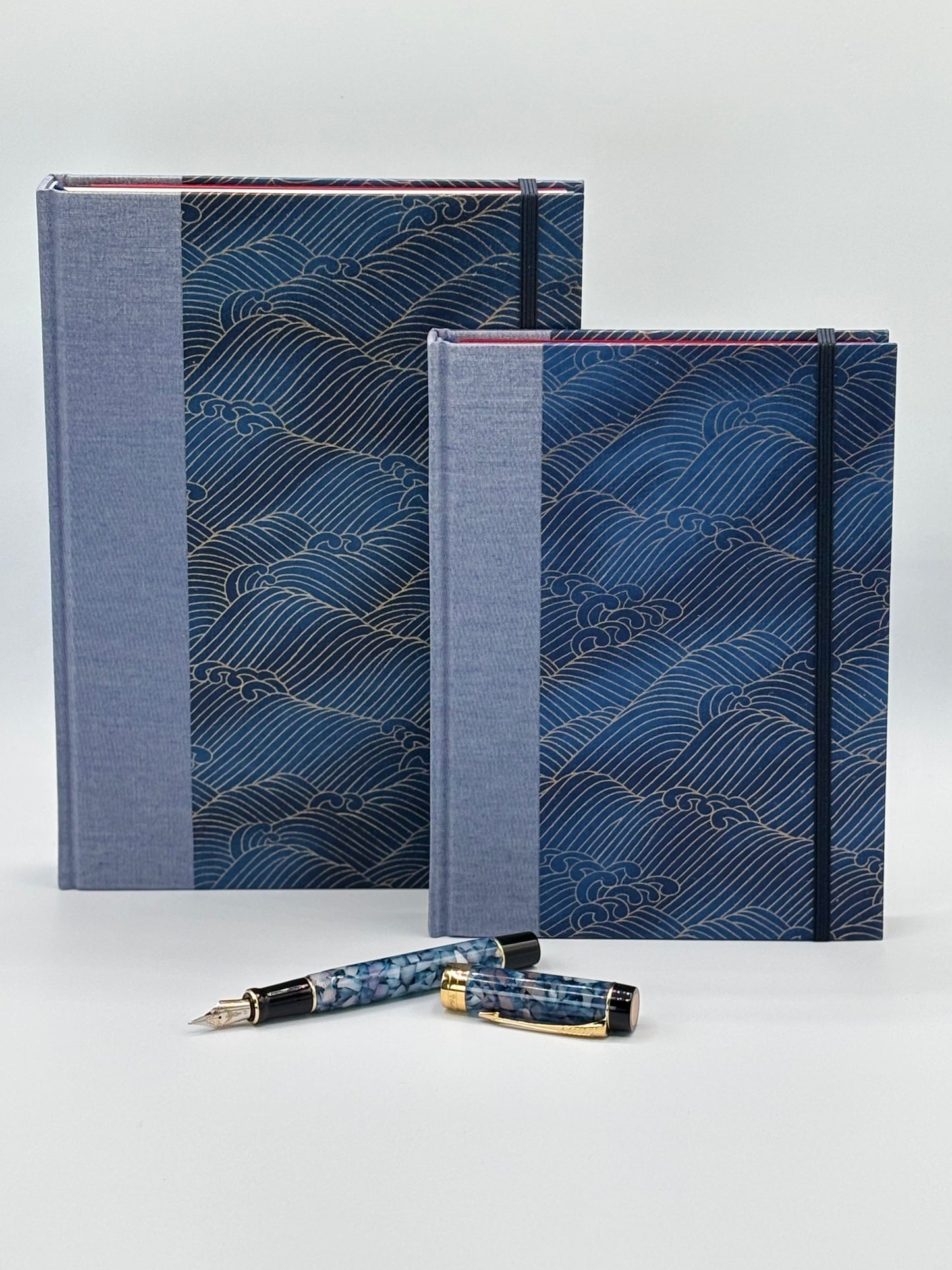 Hardcover Notebook with Golden Waves on Blue Chiyogami Japanese  Paper