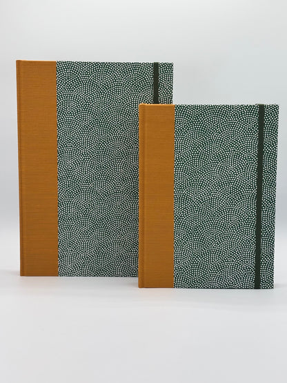 Hardcover Notebook with White dots on Green Chiyogami Japanese Paper
