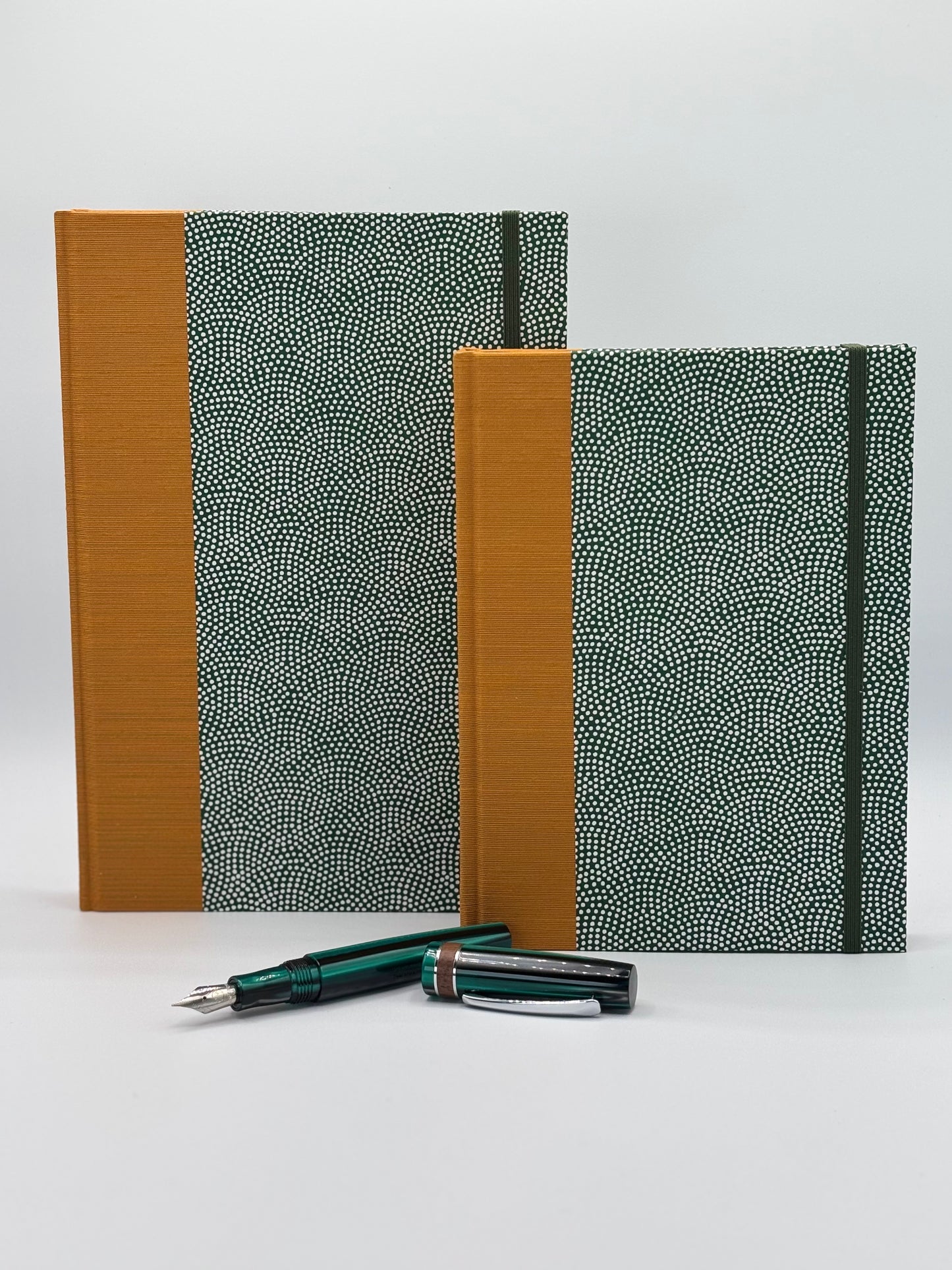 Hardcover Notebook with White dots on Green Chiyogami Japanese Paper