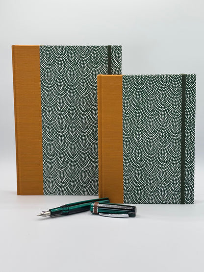Hardcover Notebook with White dots on Green Chiyogami Japanese Paper