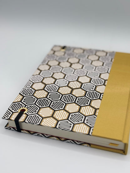 Hardcover Notebook with Yellow Honeycomb on  Cream Chiyogami Japanese Paper