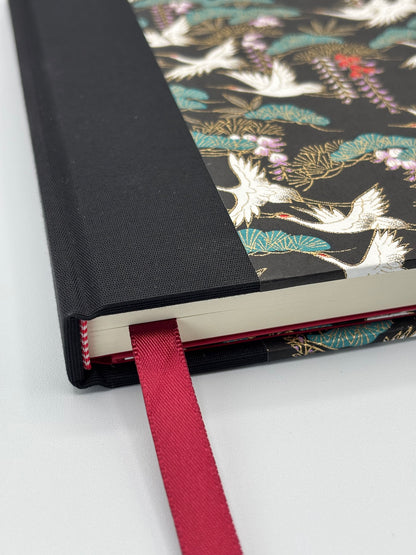 Hardcover Notebook with White Cranes Chiyogami Japanese Paper