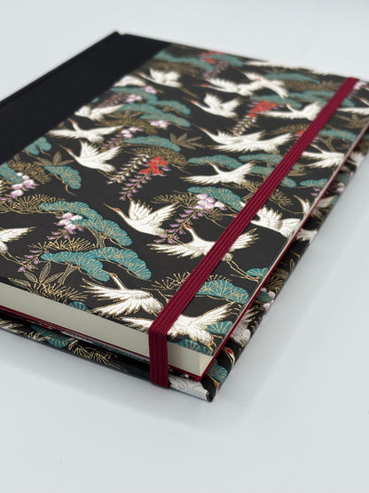 Hardcover Notebook with White Cranes Chiyogami Japanese Paper