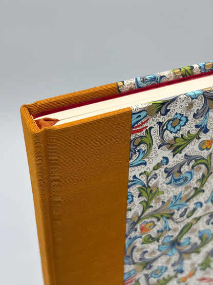 Hardcover Notebook with Yellow Bird with Floral on Cream Chiyogami Japanese Paper