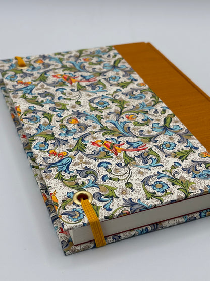 Hardcover Notebook with Yellow Bird with Floral on Cream Chiyogami Japanese Paper