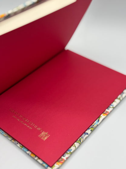 Hardcover Notebook with Yellow Bird with Floral on Cream Chiyogami Japanese Paper