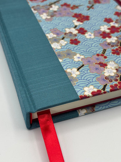 Hardcover Notebook with  Red and White Cherry Blossom Chiyogami Japanese Paper