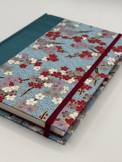 Hardcover Notebook with  Red and White Cherry Blossom Chiyogami Japanese Paper
