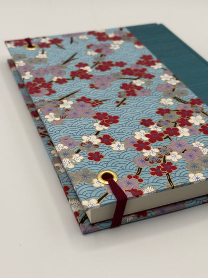 Hardcover Notebook with  Red and White Cherry Blossom Chiyogami Japanese Paper