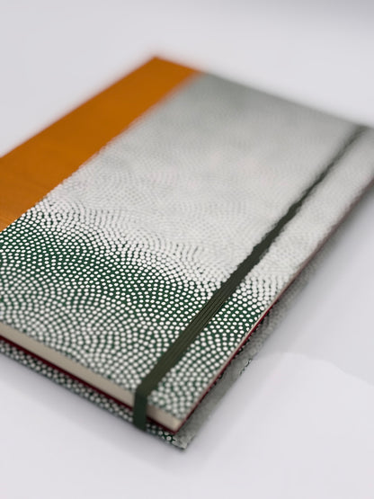 Hardcover Notebook with White dots on Green Chiyogami Japanese Paper
