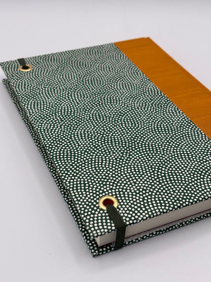 Hardcover Notebook with White dots on Green Chiyogami Japanese Paper