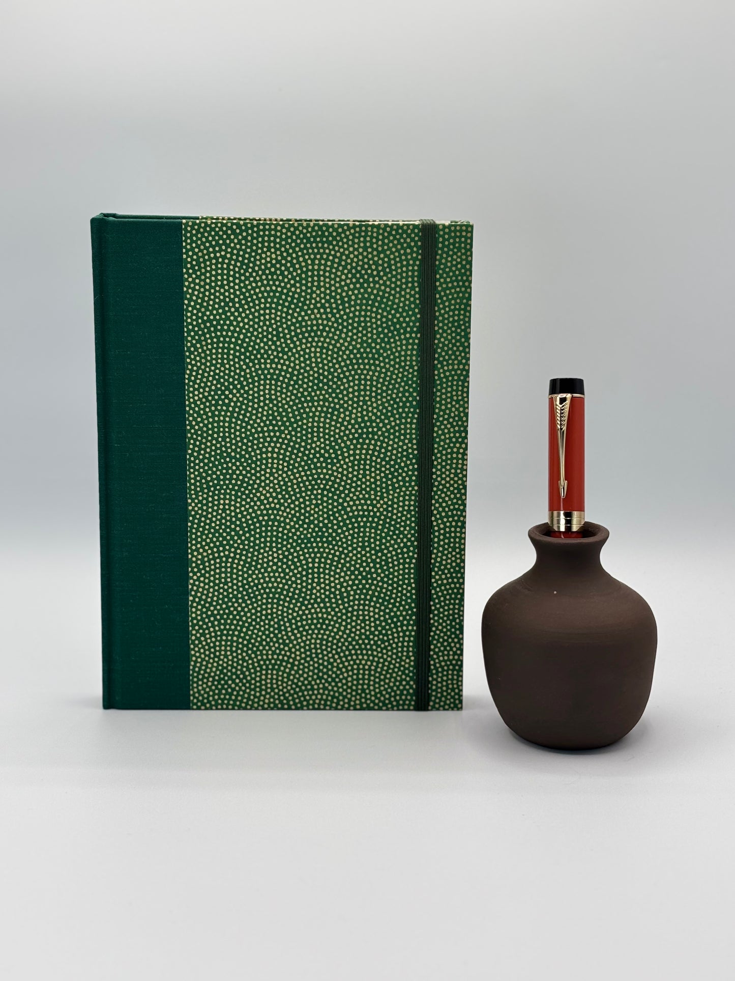 A5 Hardcover Notebook with Golden Polka Dots on Green Chiyogami Paper