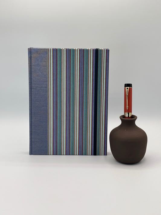 A5 Hardcover Notebook finished in Japanese Blue Stipes Chiyogami Paper
