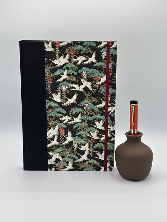 PRE - ORDER (SEPTEMBER DELIVERY) B5 Hardcover Notebook with White Cranes Chiyogami Japanese Paper