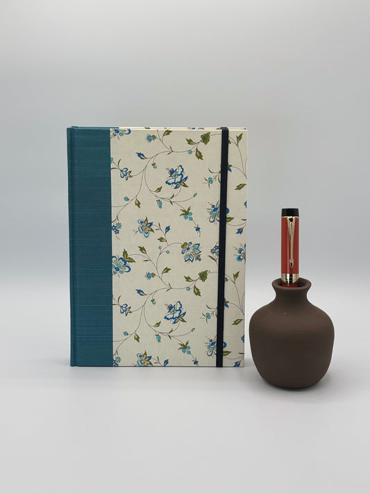 A5 Hardcover Notebook finished in Delicate Blue Floral Italian Print