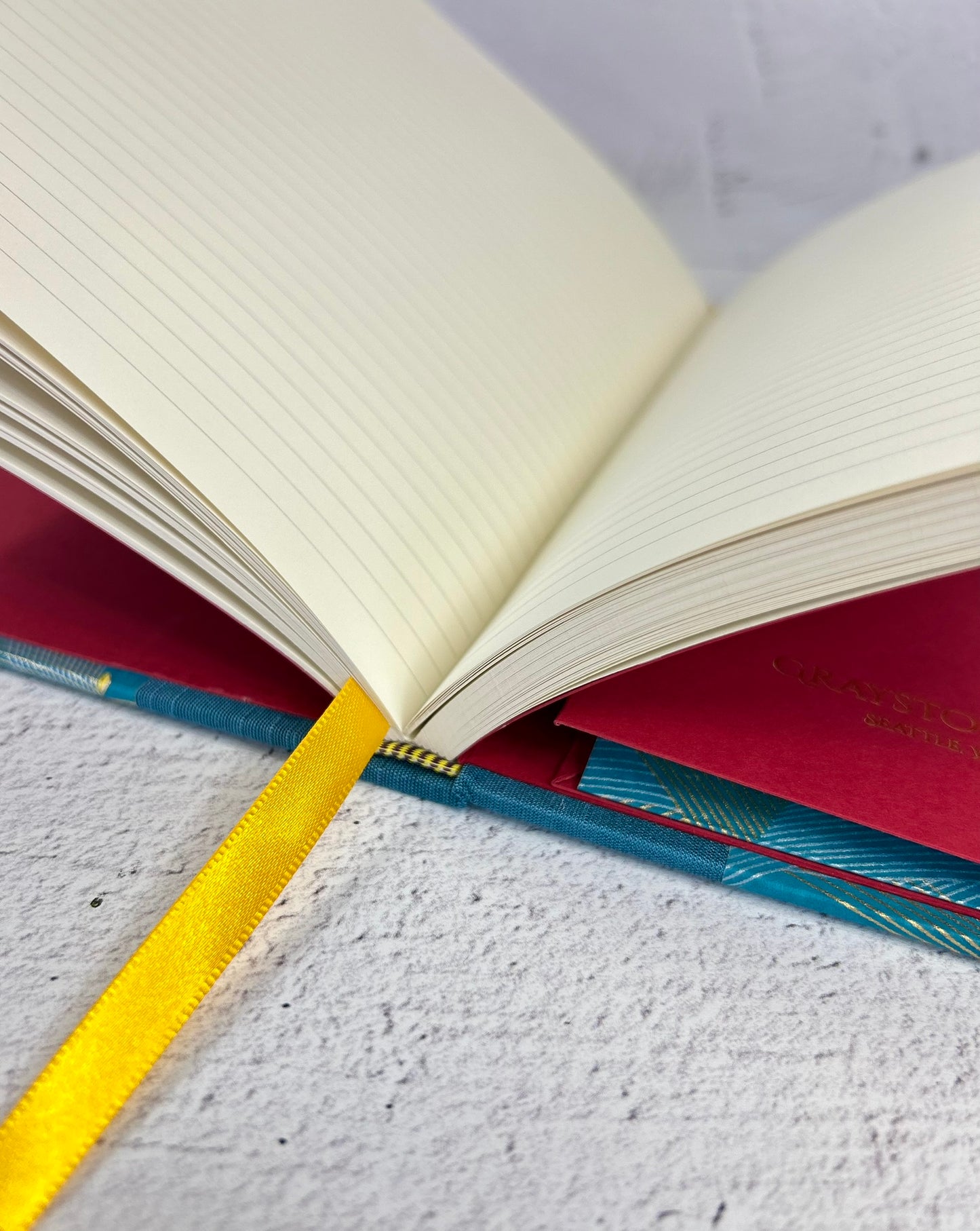 A5 160-page Hardcover Notebook finished in luxurious Marine Blue Japanese Bookcloth and Golden Waves on Chiyogami Japanese Paper