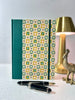 A5 160-page Hardcover Notebook finished in luxurious Green Mohair Japanese Bookcloth with Yellow Flowers Chiyogami Japanese Paper