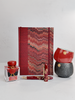 A5 160-page Hardcover Journal finished in Blood Red Japanese book cloth and Renato Crepaldi hand marbled paper