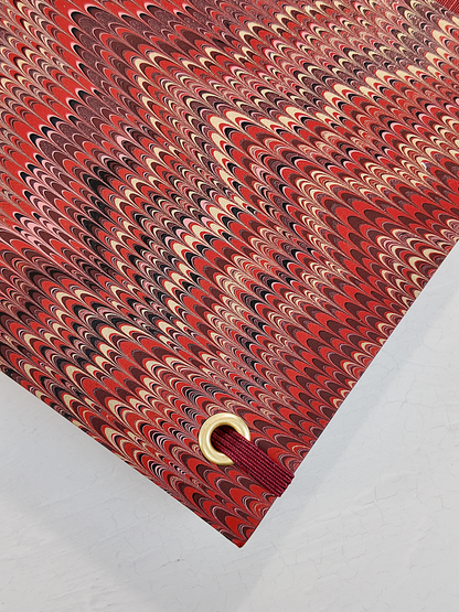 B5 192-page Hardcover Journal finished in Blood Red Japanese book cloth and Renato Crepaldi hand marbled paper