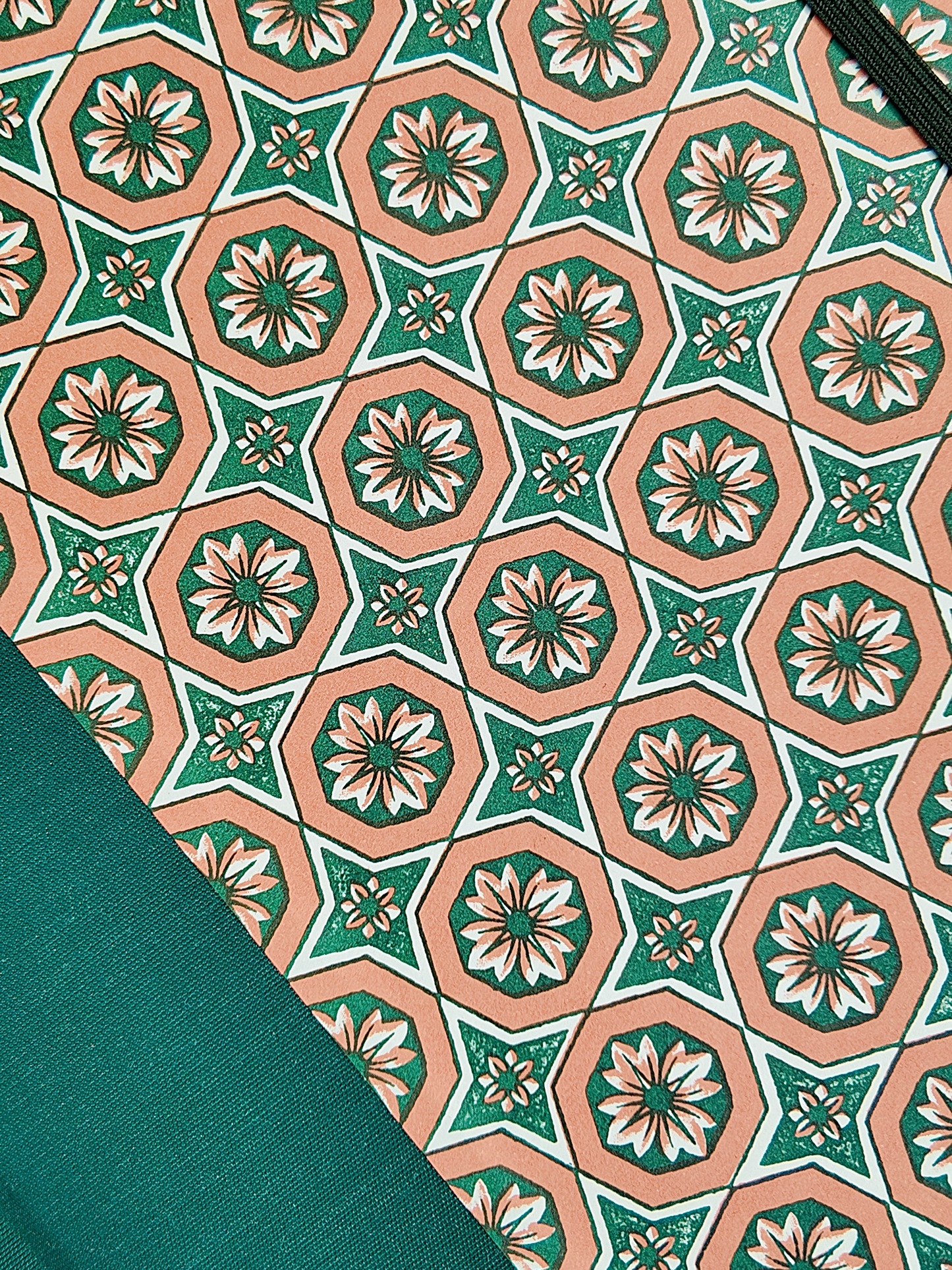 A5 160-page Hardcover Journal finished in Green Mohair Japanese book cloth and Mexican Block Printed Paper