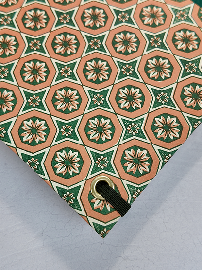 A5 160-page Hardcover Journal finished in Green Mohair Japanese book cloth and Mexican Block Printed Paper