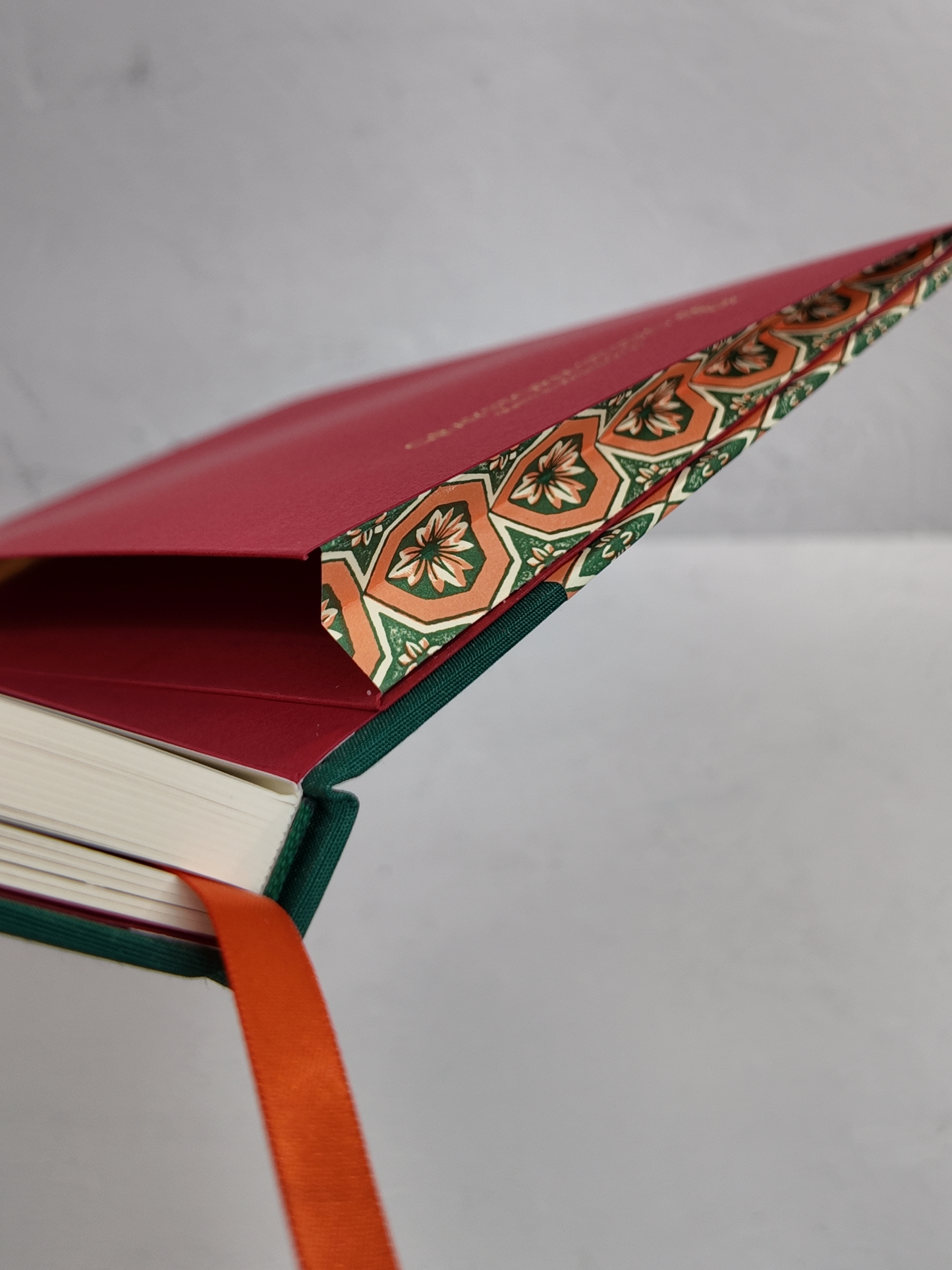 A5 160-page Hardcover Journal finished in Green Mohair Japanese book cloth and Mexican Block Printed Paper
