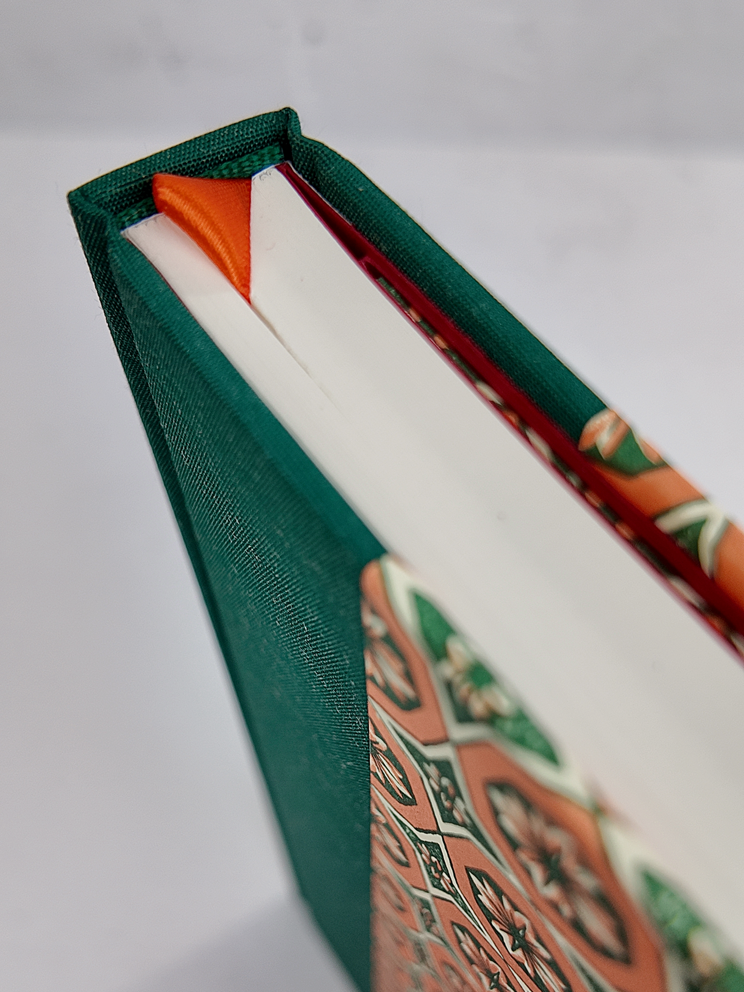 A5 160-page Hardcover Journal finished in Green Mohair Japanese book cloth and Mexican Block Printed Paper