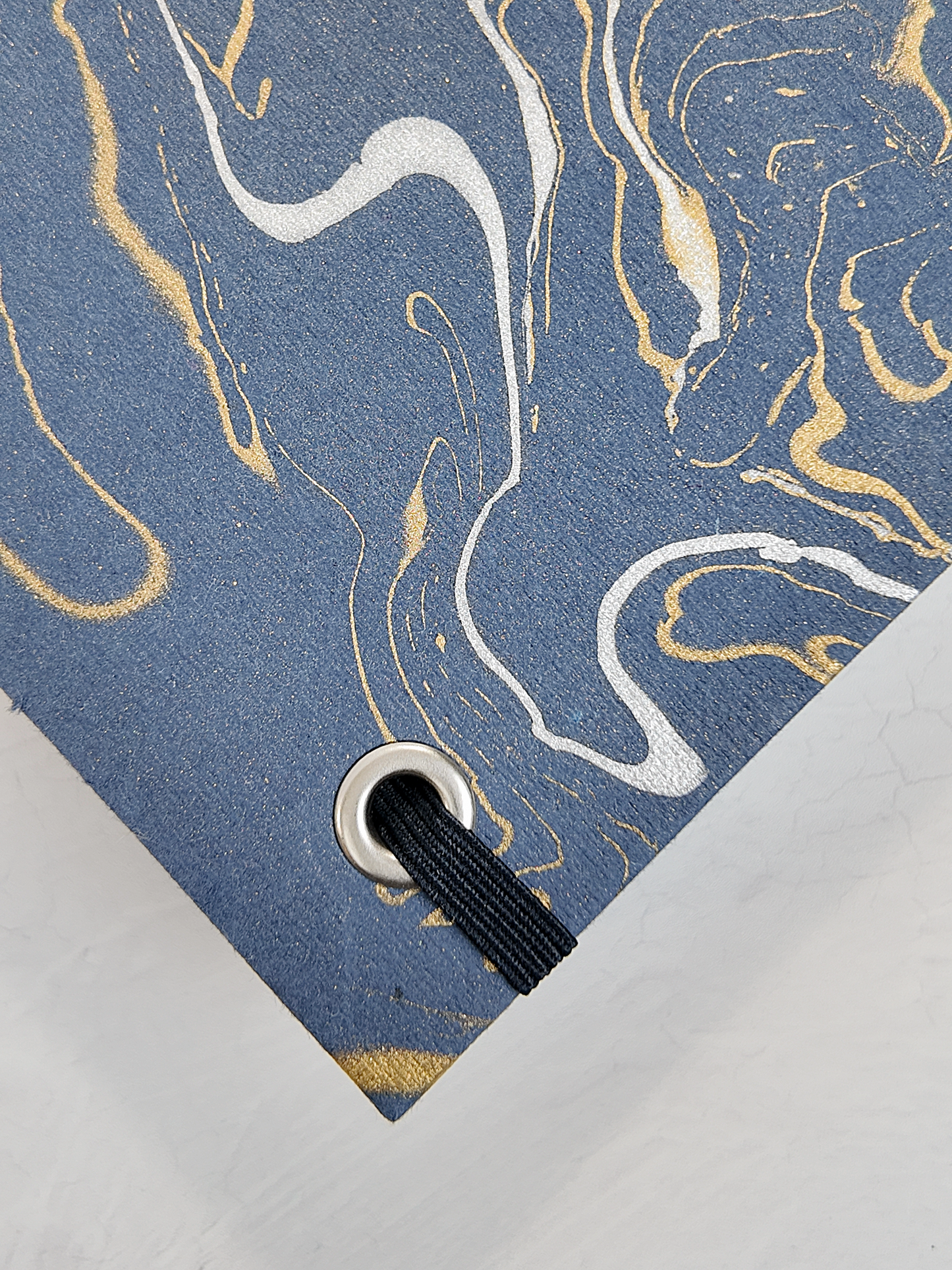 A5 160-page Hardcover Journal finished in Blue/Silver Japanese book cloth and hand marbled Indian paper
