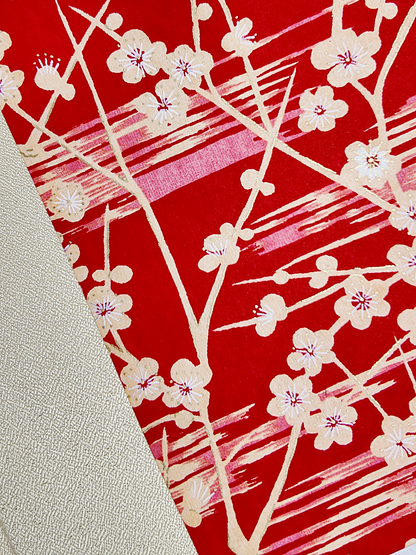 A5 160-page Hardcover Journal finished in Butter-Yellow Japanese Bookcloth and Red/Orange Chiyogami Paper