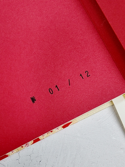 A5 160-page Hardcover Journal finished in Butter-Yellow Japanese Bookcloth and Red/Orange Chiyogami Paper