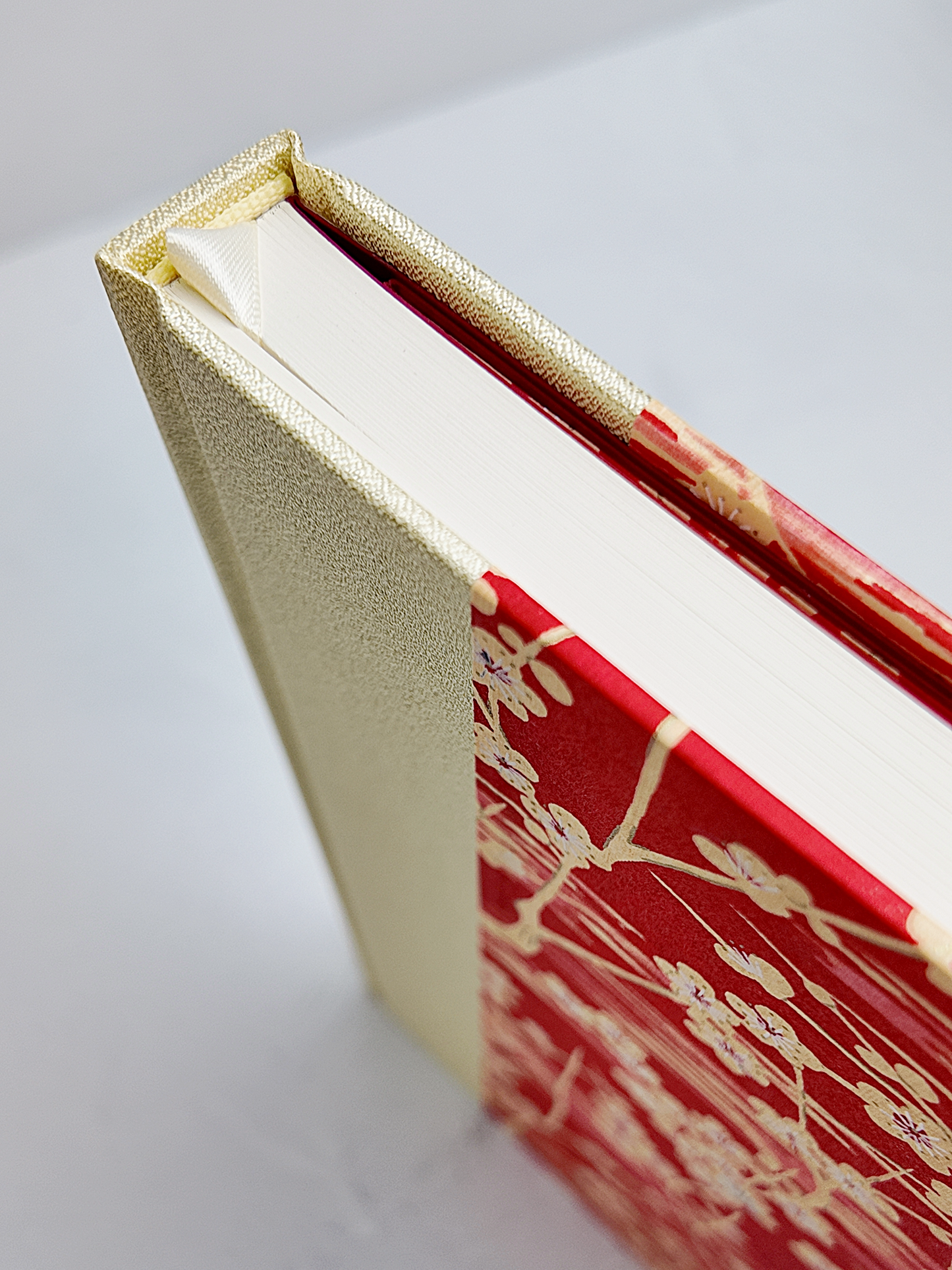A5 160-page Hardcover Journal finished in Butter-Yellow Japanese Bookcloth and Red/Orange Chiyogami Paper