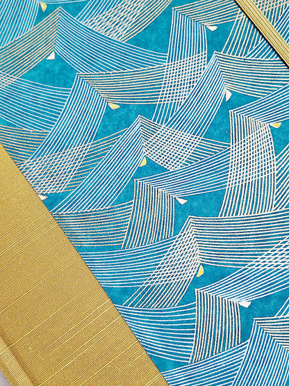 A5 160-page Hardcover Journal finished in Blue and Gold Chiyogami Paper and Yellow Gold Japanese Book Cloth