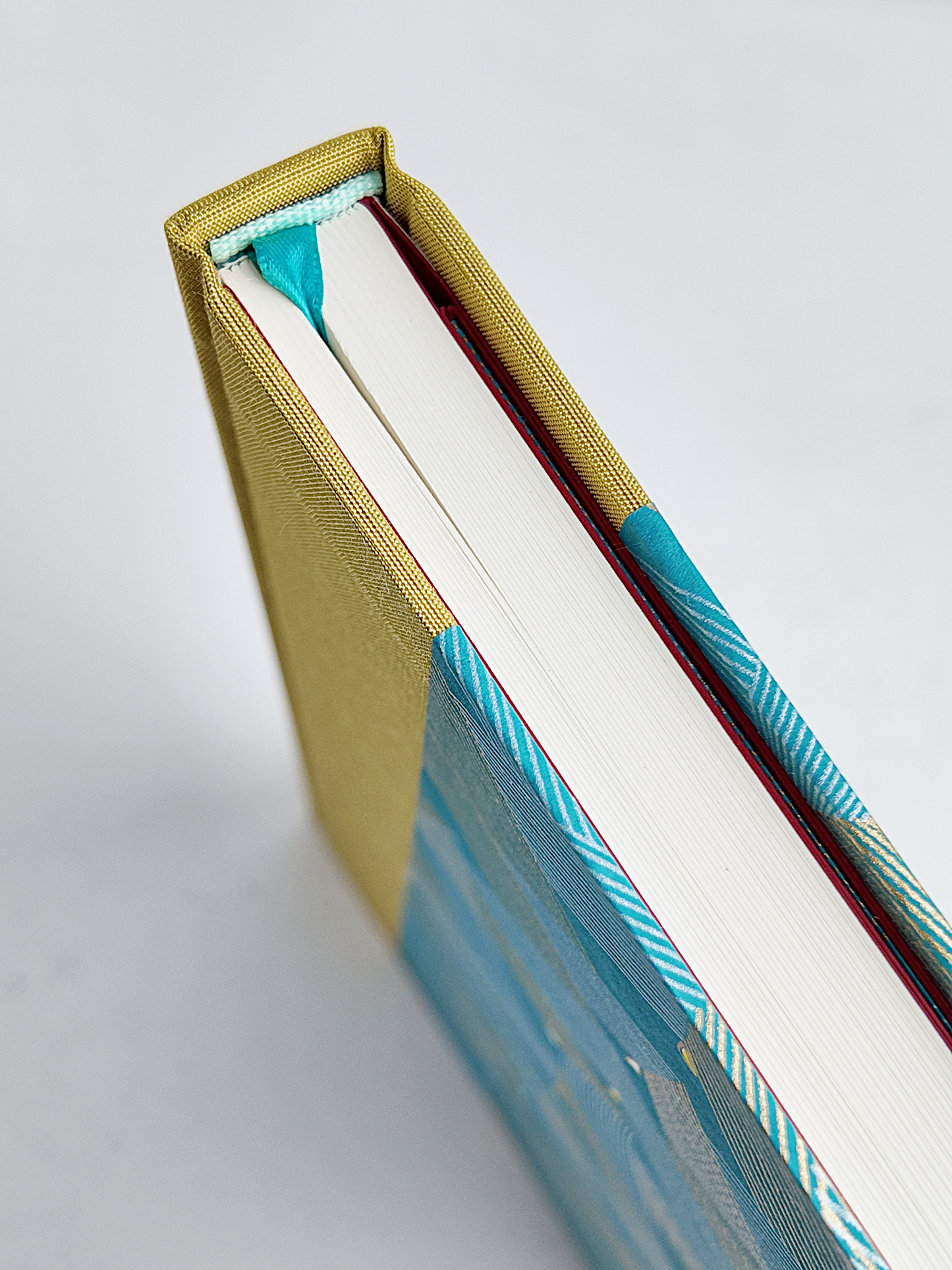 A5 160-page Hardcover Journal finished in Blue and Gold Chiyogami Paper and Yellow Gold Japanese Book Cloth