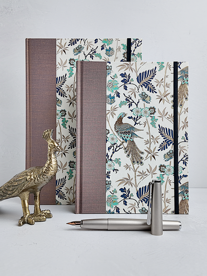 B5 192-page Hardcover Journal finished in botanical Florentine Print and Blue/Gold Japanese Book Cloth