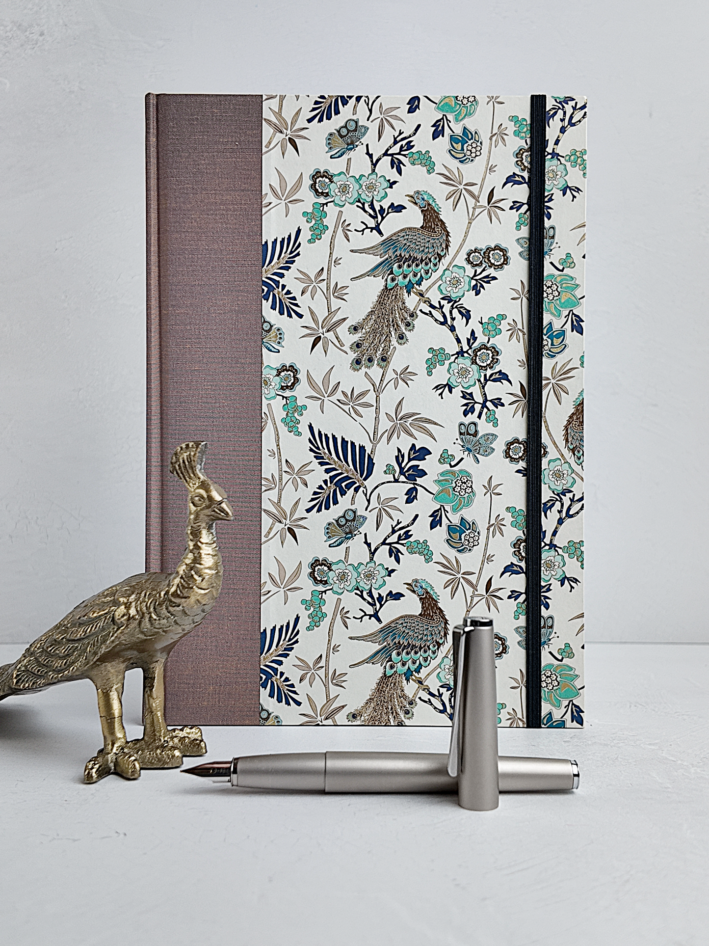 B5 192-page Hardcover Journal finished in botanical Florentine Print and Blue/Gold Japanese Book Cloth