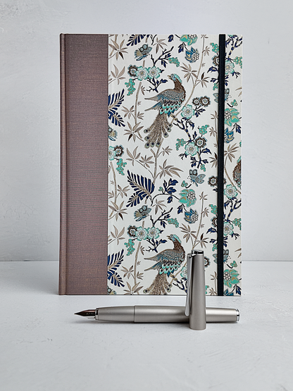 B5 192-page Hardcover Journal finished in botanical Florentine Print and Blue/Gold Japanese Book Cloth