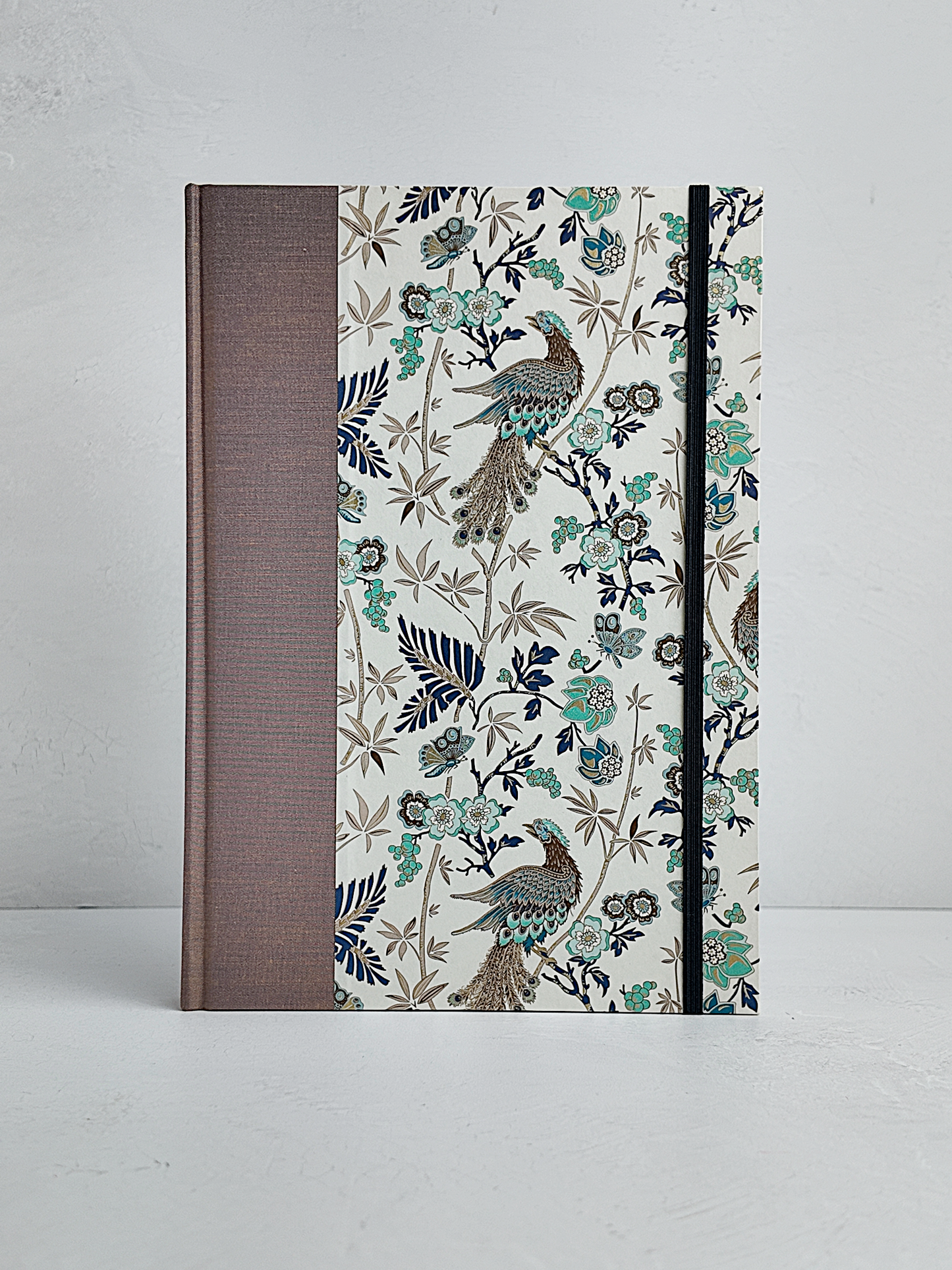 B5 192-page Hardcover Journal finished in botanical Florentine Print and Blue/Gold Japanese Book Cloth