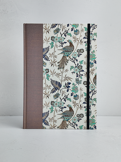B5 192-page Hardcover Journal finished in botanical Florentine Print and Blue/Gold Japanese Book Cloth