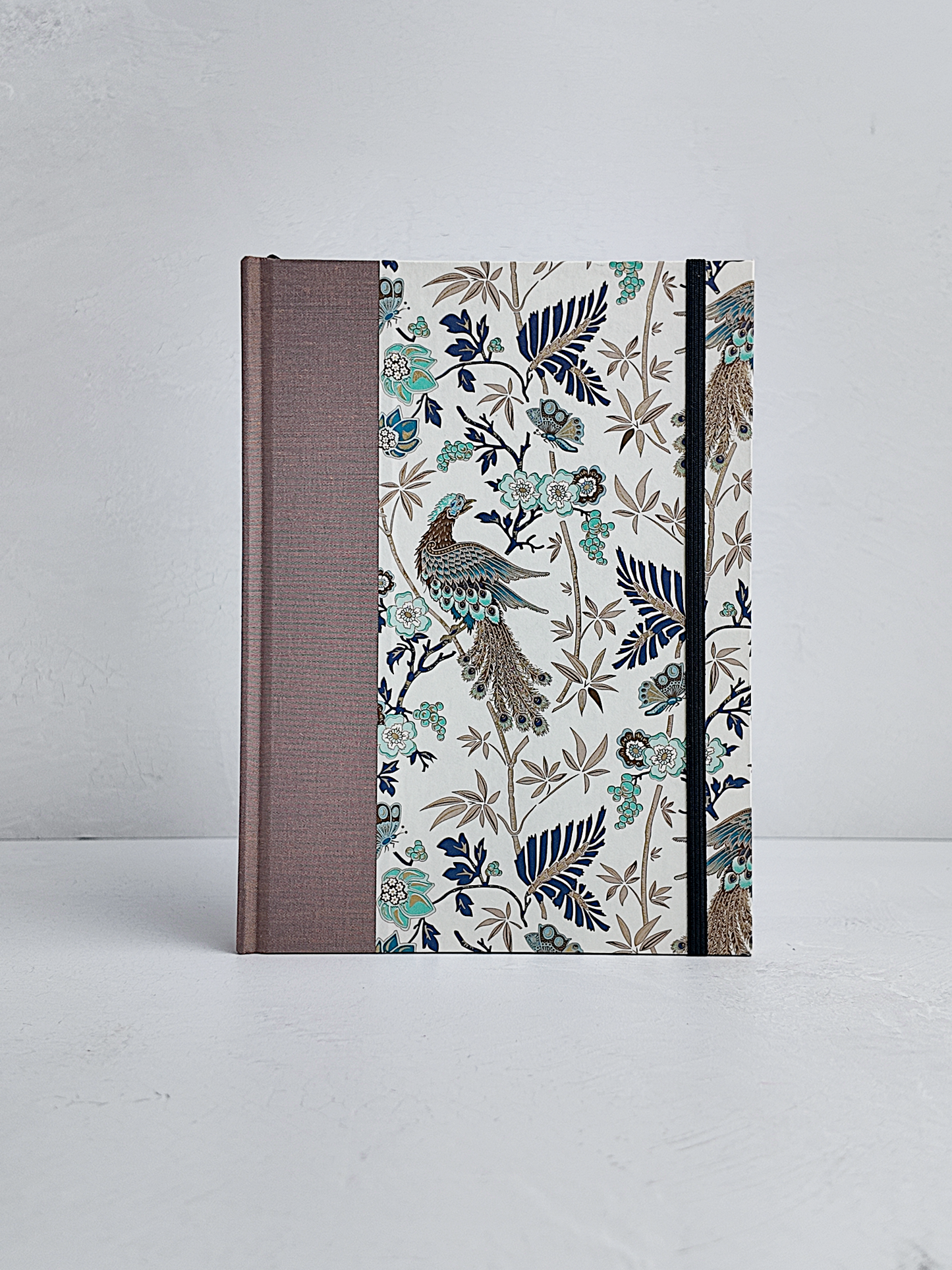 A5 160-page Hardcover Journal finished in botanical Florentine Print and Blue/Gold Japanese Book Cloth