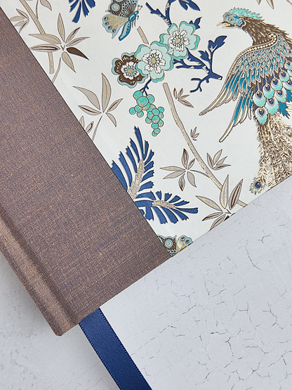 B5 192-page Hardcover Journal finished in botanical Florentine Print and Blue/Gold Japanese Book Cloth