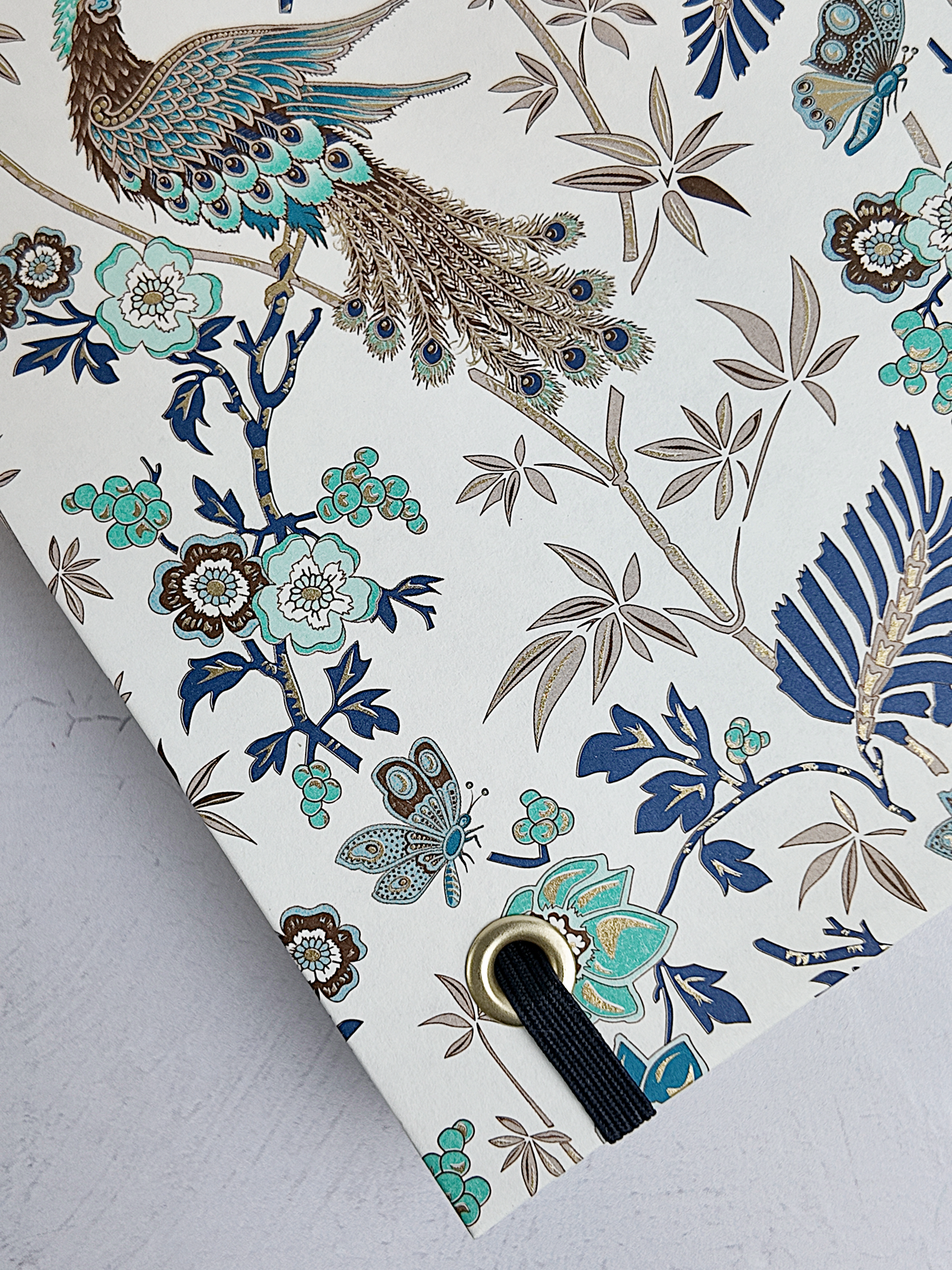 B5 192-page Hardcover Journal finished in botanical Florentine Print and Blue/Gold Japanese Book Cloth