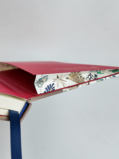 B5 192-page Hardcover Journal finished in botanical Florentine Print and Blue/Gold Japanese Book Cloth