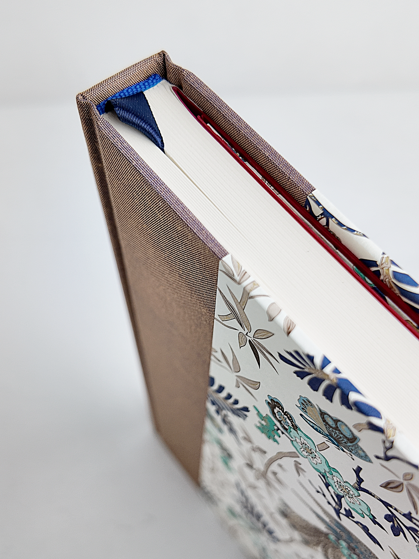 B5 192-page Hardcover Journal finished in botanical Florentine Print and Blue/Gold Japanese Book Cloth