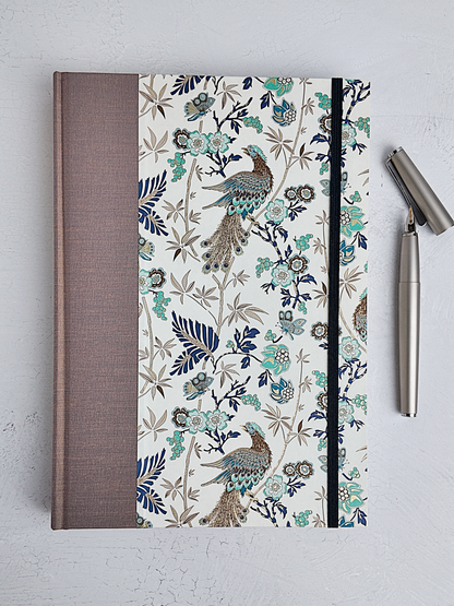 B5 192-page Hardcover Journal finished in botanical Florentine Print and Blue/Gold Japanese Book Cloth