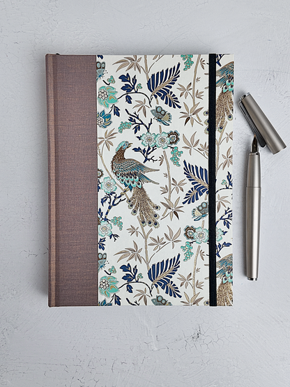 A5 160-page Hardcover Journal finished in botanical Florentine Print and Blue/Gold Japanese Book Cloth